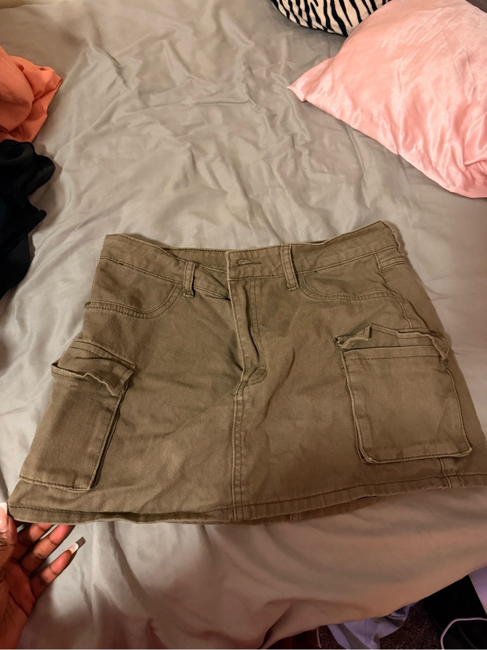 Navy Green Khaki Mini Skirt